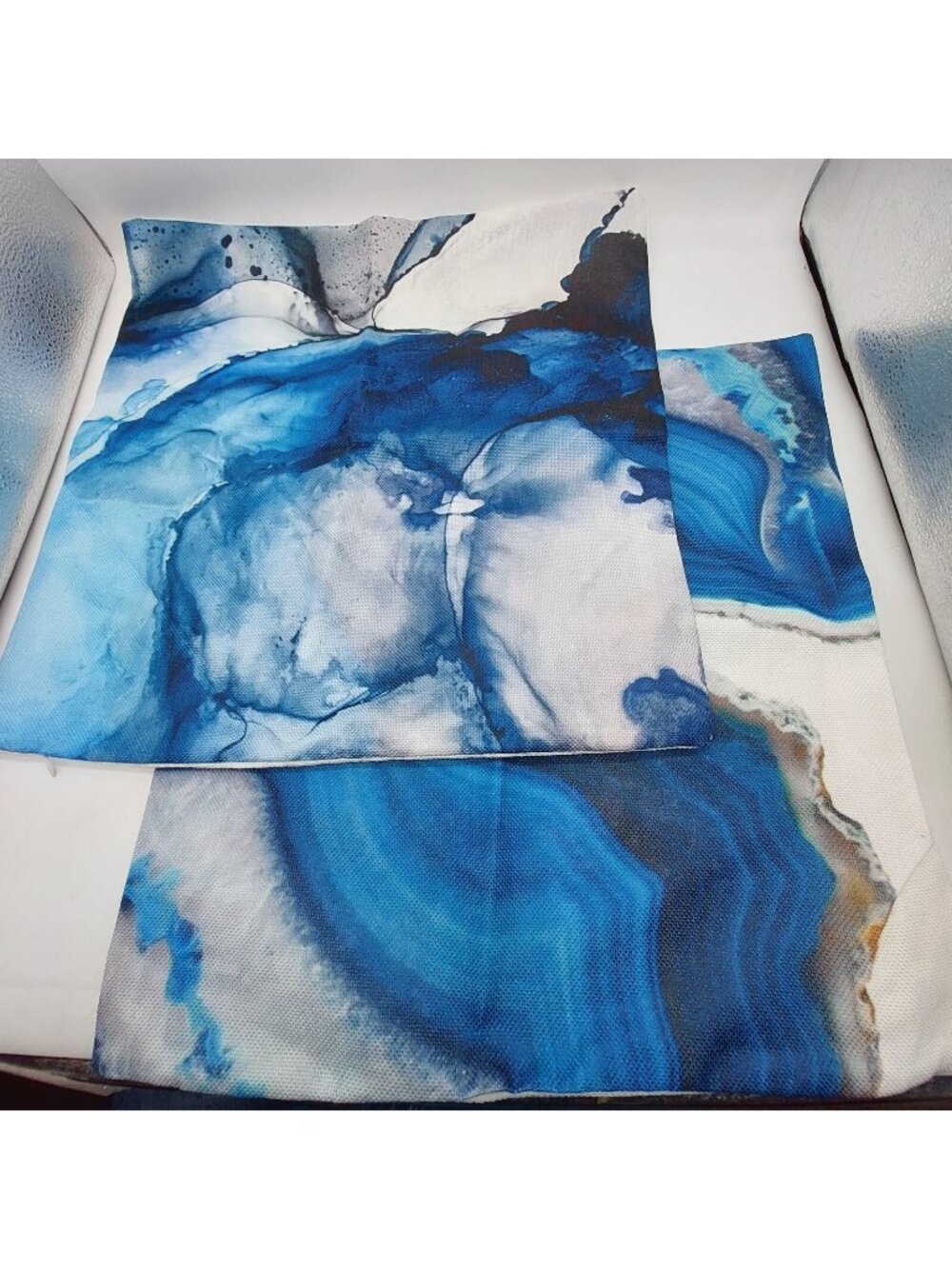 Blue White Decorative Throw Pillow Case 17x17" Square Zipper Set Of 2